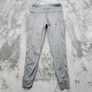 Puma Pants Womens M Heather Gray‎ Jogger Drawstring Logo Gym Athleisure Workout